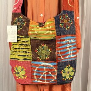 Vintage NWT Handmade  Patch  Crossbody Boho Hippie Bag Purse Multicolor Peace